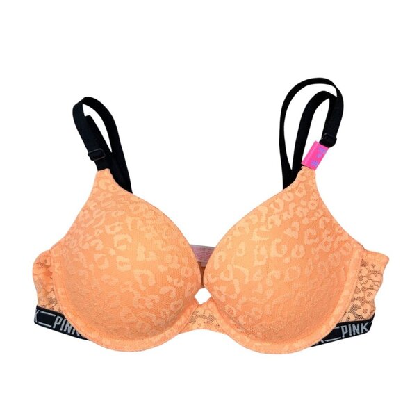 Victoria’s Secret Pink Size 32B Bra Push-up Orange Cheetah Print - Picture 1 of 5